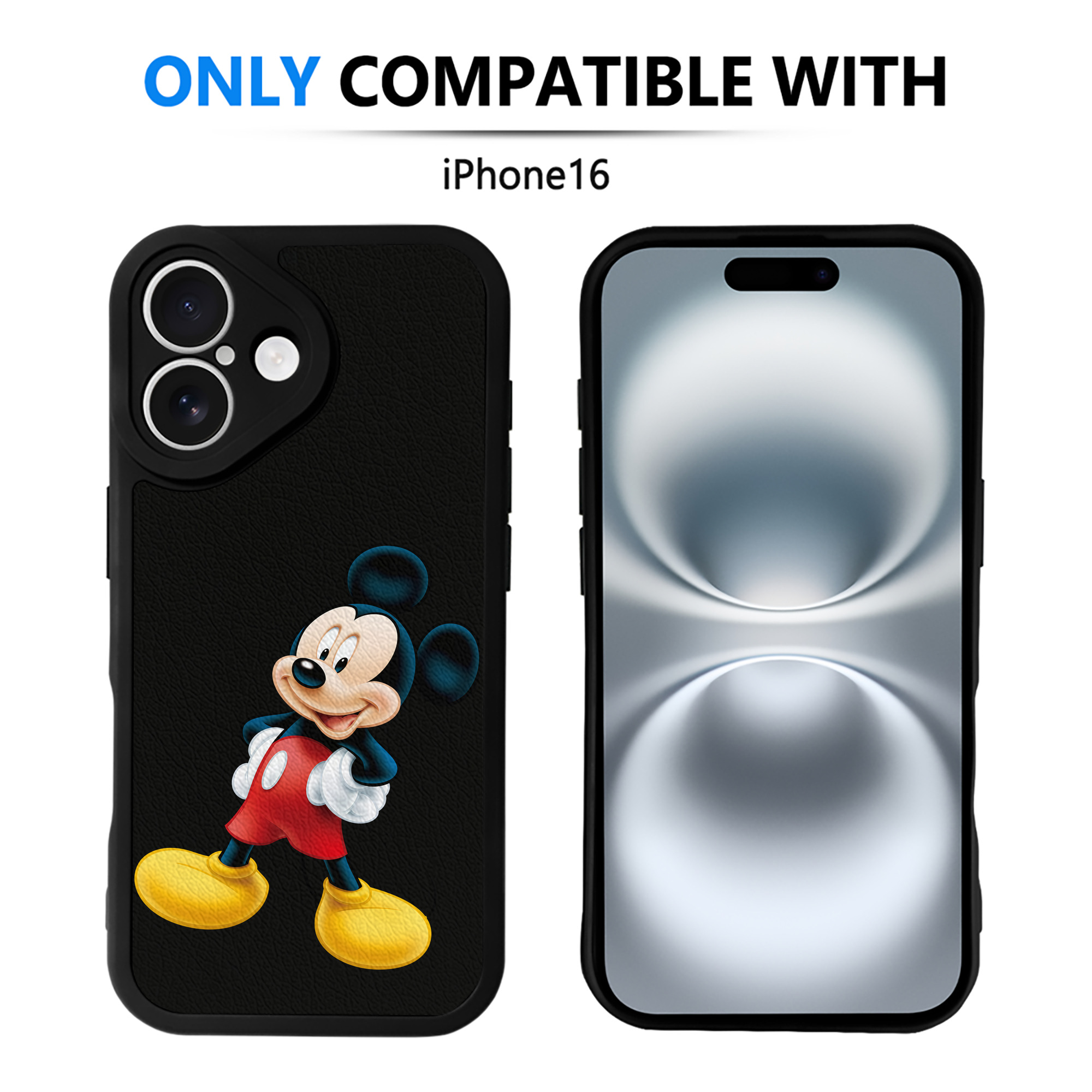 （画像用） ミッキーマウス Mickey Mouse 【iPhone 16シリーズ対応】シリコンスマホケース（レザー調） 材質：シリコン